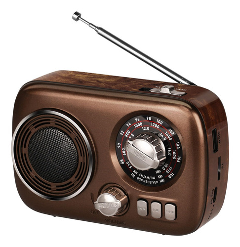 Radio Portátil Retro Am/fm/sw Con Usb Y Carga Por Usb