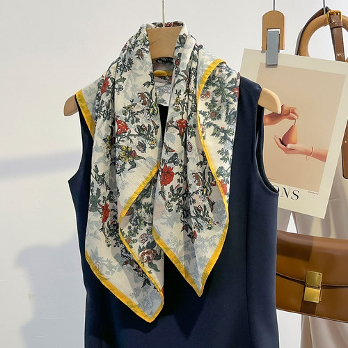 Bufanda Cuadrada Elegante Con Tacto De Lino Y Algodón, Malla