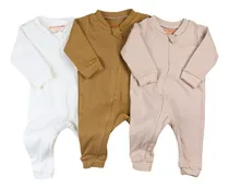 Comprar Kit 3 Macacão De Bebê Minimalista Com Ziper - Baby Greg
