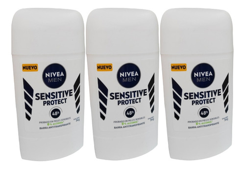 Pack X3 Nivea Antitranspirante Barra Sensitive Protect Men 