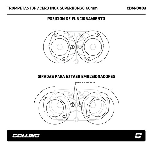 Imagen 5 de 6 de Trompetas Collino Weber Idf Inox Superhongo Alt 60 Mm X 2 Un