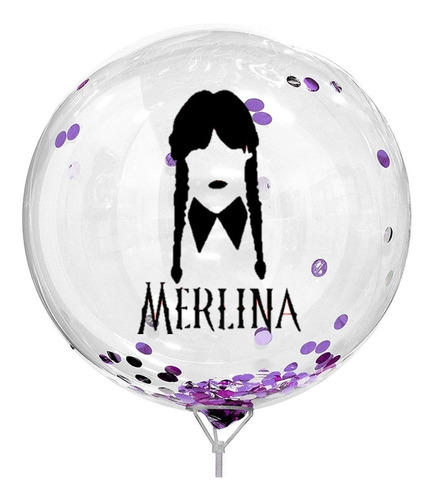 Globo Burbuja Personalizado  Merlina Con Luz Led Y Confetti