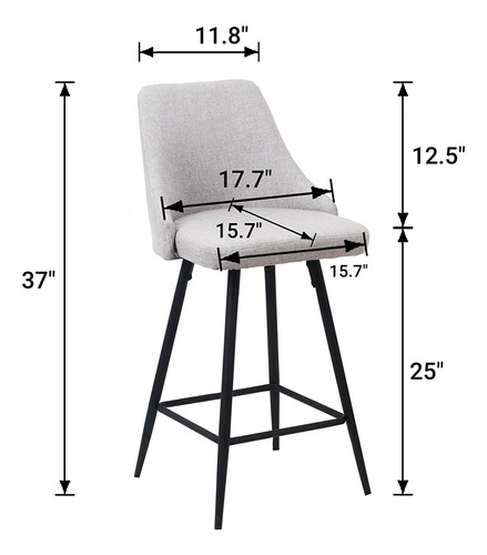 Juego 4 Taburetes Bar Tapizados Gris Moderno