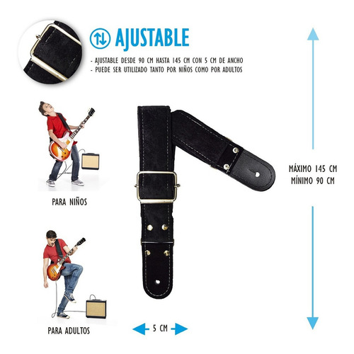 Strap Tahali Kidam Suede Color A Para Bajo O Guitarra Color Negro