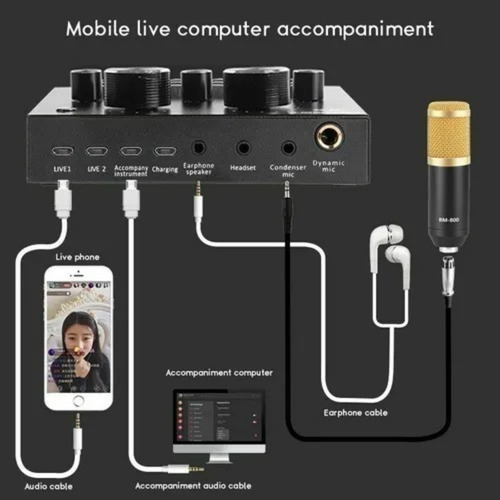 Kit Interface Mesa V8 + Microfone Bm800 Braço Articulado Cor Preto