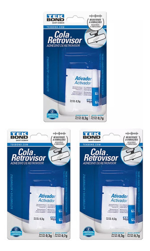 Kit 3un Cola Retrovisor Dose Única 1g Tekbond Cor Liquido Amarelo