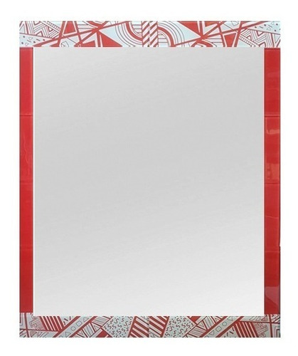 Espejo Marco Vidrio Estampado 50x60 Rojo Y Blanco