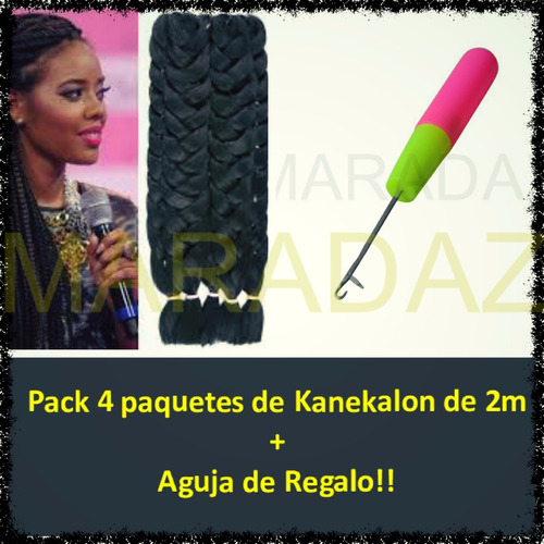 4 Paquetes Braid Pelo 2m Kanekalon Trenzas + Aguja De Regalo