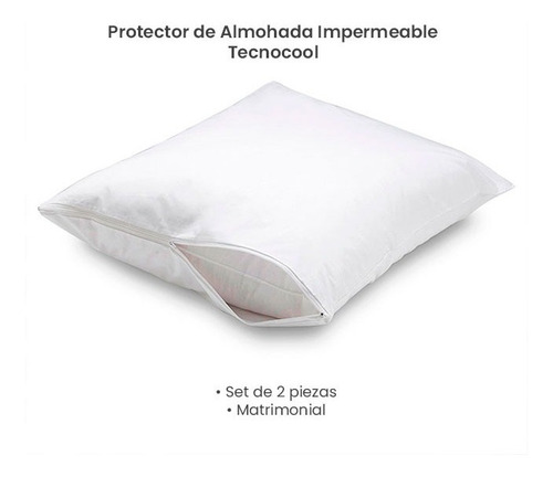 Set 2 Fundas Protectoras De Almohada Impermeable Matrimonial Color Blanco Tecnocool