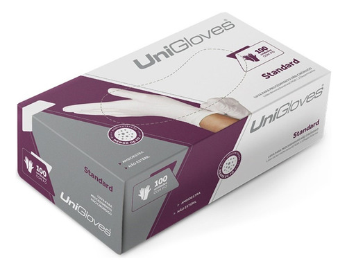 Luvas descartáveis UniGloves Standard cor látex natural tamanho  P de látex com pó x 100 unidades 