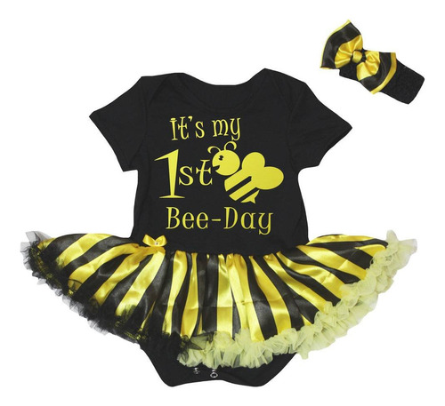 Petitebella Its My 1st Bee Day - Body Con Tutú A Rayas Neg.