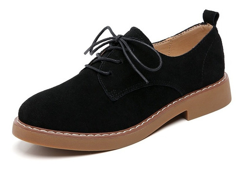 Zapatos Casuales De Cuero Con Cordones De Gamuza Para Mujer