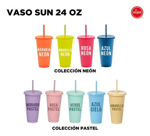 70 Vasos Uupz Sun 709 Ml Con Tapa Y Popote De Plastico Rosa Mexicano