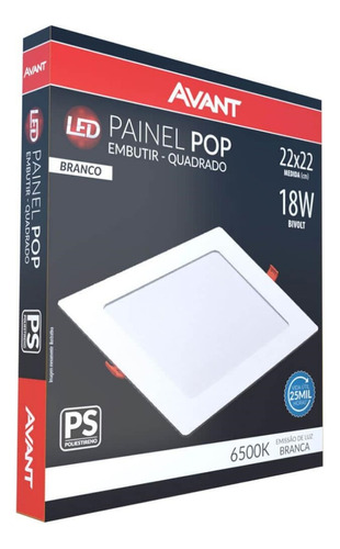 Plafon Led Quadrado 18w Painel Embutir Slim Avant 1ª Linha