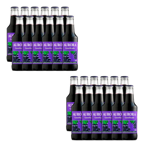 24 Suco Uva Tinto Integral Gaseificado Aurora 275ml Long Nec