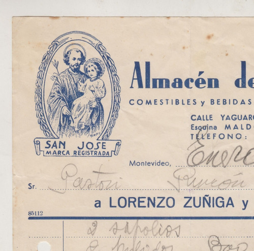 1946 Factura Almacen Del Angel Lorenzo Zuñiga De Montevideo