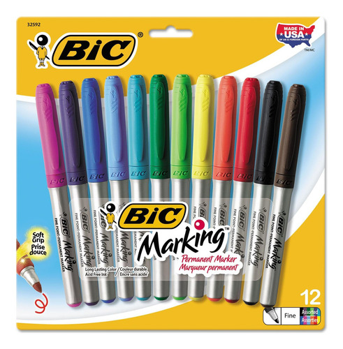 Marcadores Permanentes Bic Mark-it Gripster Surtidos, 12