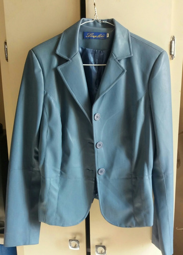 Chaqueta De Cuero Azul  Para Dama