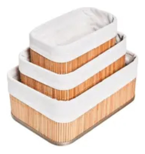 Canasto Organizador Cesto Bambu Rectangular X 3