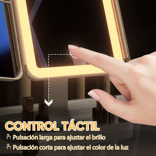 Espejo De Maquillaje Triple Plegable Con Luz Led Y Aumento