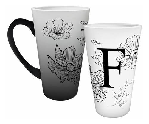 Taza Personalizada Abecedario Flores F Cónica Mágica 17 Oz