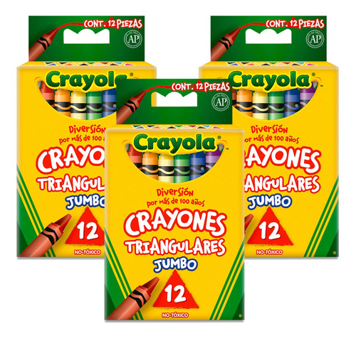 Kit De 3 Crayon Crayola Triangulares Jumbo C/12pz
