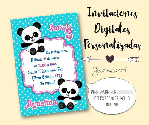 Invitación Digital Personaliz Osito Panda #27 Imprimible Oso