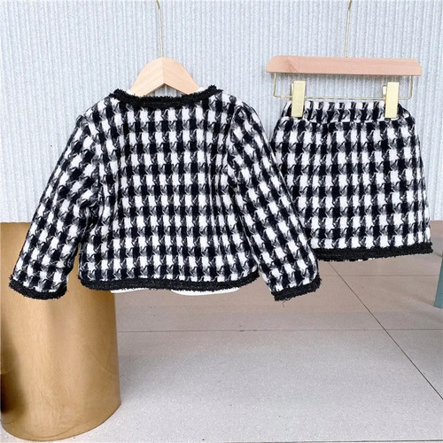 Conjunto De Dos Piezas Con Falda De Abrigo A Cuadros Para Ni