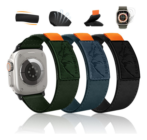 3 Correas Y Mica Para Apple Watch Iwatch Ultra Se 9 8 7 6 5