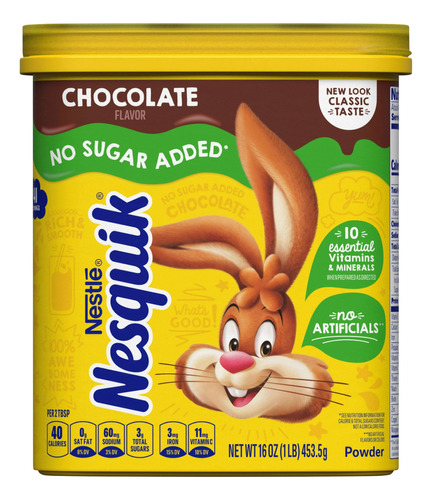 Nestlé Nesquik Chocolate No Sugar Added 453.5 G