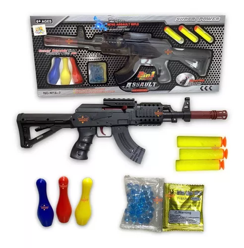 Brinquedo Metralhadora AK-47 Pressão Mola Atira Dardos 43CM - Escorrega o  Preço