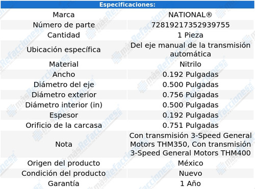 Retén Eje T/ A P/ Gmc K35/k3500 Pickup 68 Al 74 National