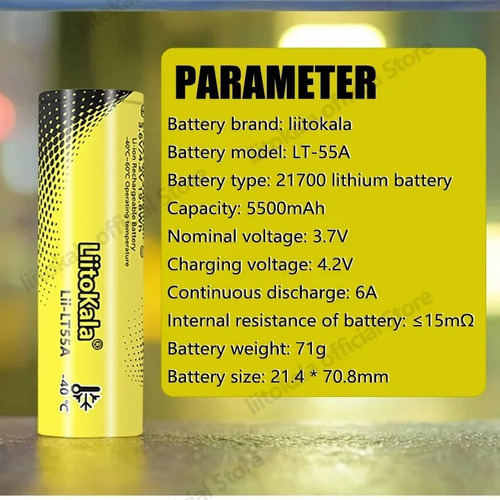 Pack 2 Pilas 21700 3.6-4.2v 5500mah Liitokala Lii-lt55a Flat