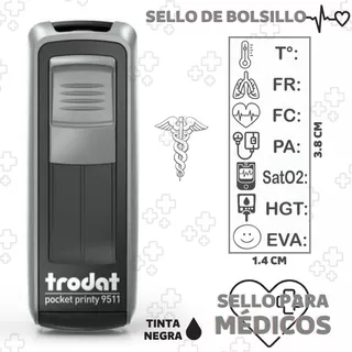 Sello Médico De Signos Vitales Para Enfermería 3.8 X 1.4 Cm Color de la tinta Negro Color del exterior Gris