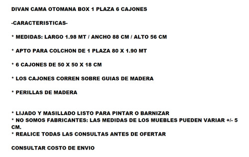 Divan Cama Otamana Box 1 Plaza 6 Cajones Pino Pino Natural Otomana