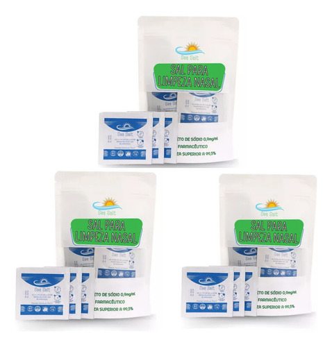 Soro Fisiologico Em Pó Nasal, Lavagem Nariz Kit C/180 Sachês Cor Branco