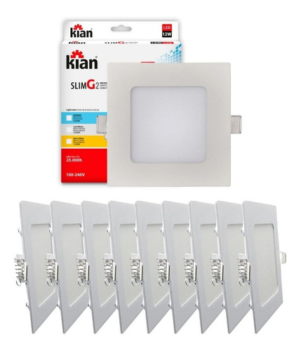 Jogo 10 Luminária Led 12w Quadrada Embutir Gesso Teto 6000k