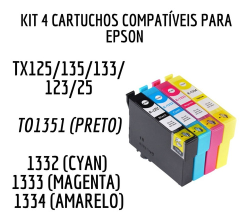 Kit 4 Cartuchos Compatíveis Epson Tx125/135/133/123/25