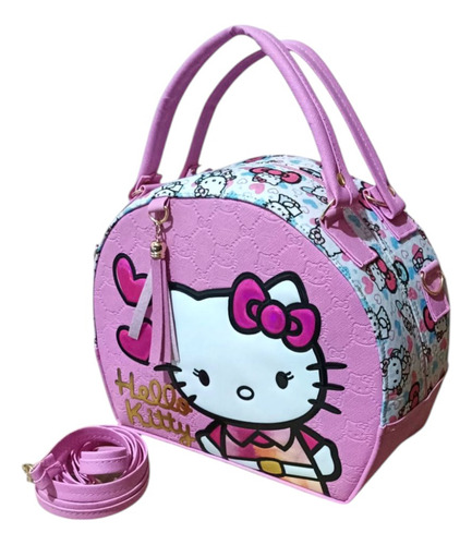 Bolsa, Crossbody Hello Kitty Rosa Lisa Con Personaje En 3d Oro Rosa