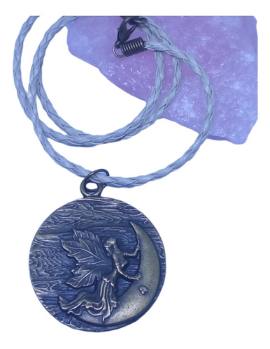 Medallon Hada Luna Collar Cuero Ecologico 