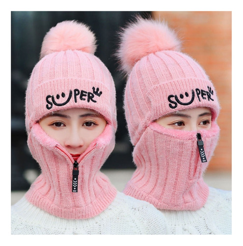 Pasamontaña Gorro Cuello Con Cierre Unisex Doble Polar Frio Gris Único