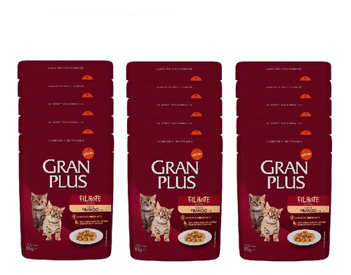 Sachê Gatos Filhotes Sabor Frango Gran Plus 85g Kit 15 Unid.