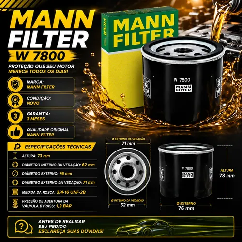 Filtro Óleo Ford Ecosport Fiesta Ka Ranger Mann-filter W7800