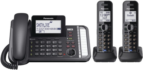 Teléfono inalámbrico y con cable Panasonic de 2 líneas con 2 auriculares