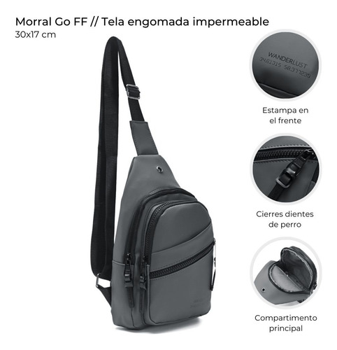Morral Riñonera Impermeable Antirrobo Hombre Mujer Urbana Color Gris Oscuro Diseño De La Tela Liso