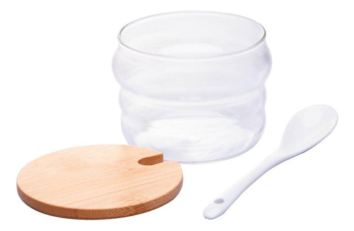 Porta Temperos de Vidro Borossilicato com Tampa e Suporte de Bambu Conjunto Com 3 Potes de 230ml - Wolff