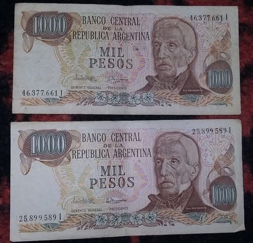 Billetes 1000 Pesos San Martin Serie I X 2