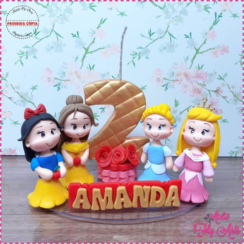 Topo De Bolo Personalizado Biscuit Aniversario Princesas