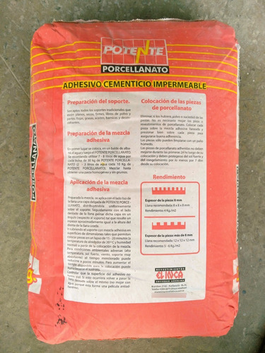 Imagen 2 de 4 de Adhesivo Potente Porcelanato Impermeable Gris X 30 Kg