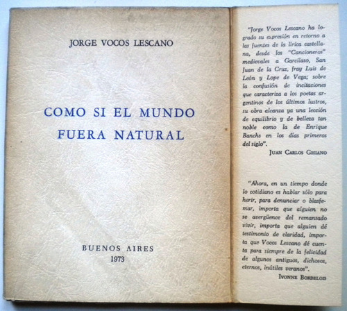 Vocos Lescano Jorge / Como Si El Mundo Fuera Natural /firmad